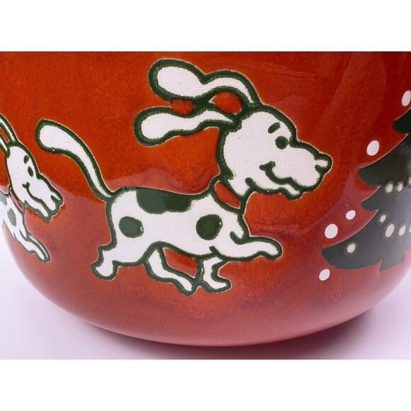 Vintage Waechterbach Germany Red Christmas Tree Dog Bowl Large Food Dish - Picture 9 of 9